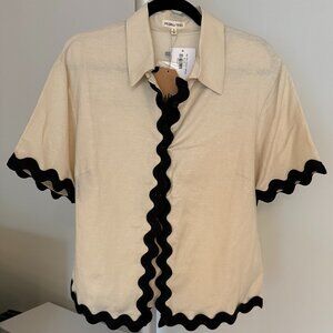 NWT Main Strip Ric Rac Linen Blend Top, Size Small